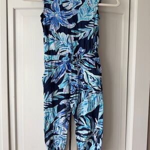 Lilly Pulitzer Odessa Jumpsuit High Tide Navy Ready Set Gecko girls S 4 5 EUC